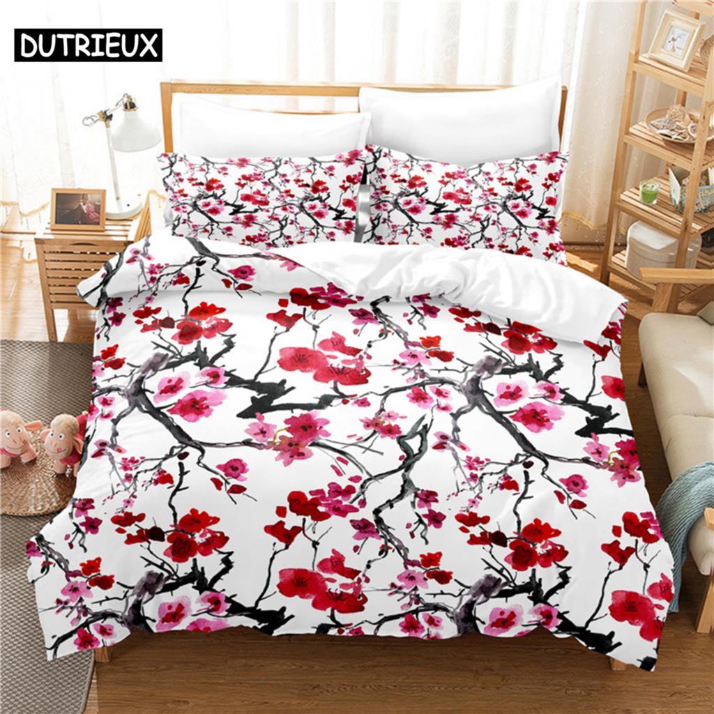 Linen Duvet Cover - Floral Bettwäsche Set Bettbezug Set 3D