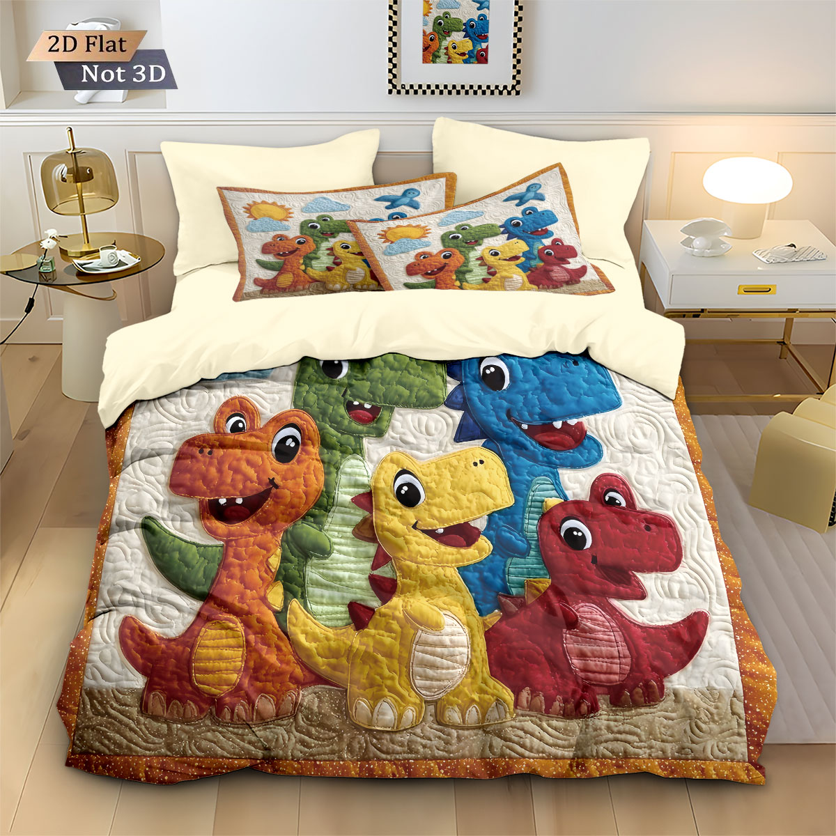 Home Textiles Bedding - 3-teiliges Untendecke-Set mit Cartoon-Dinosaurier-Tierdruck, bequemes Schlafzimmer,
