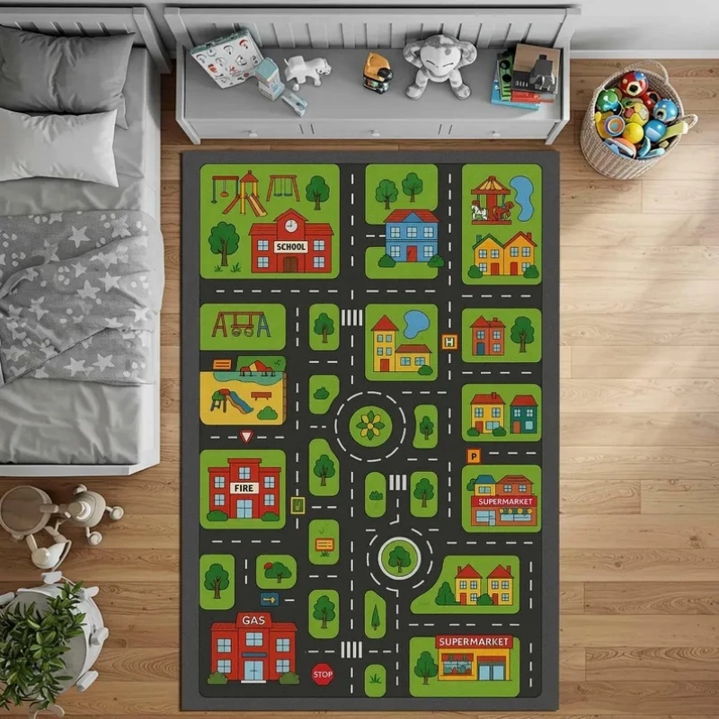 Home Textiles Rug - Kinder-Spielmatte mit Stadtstraßen-Karte, Lehrreicher Teppich für