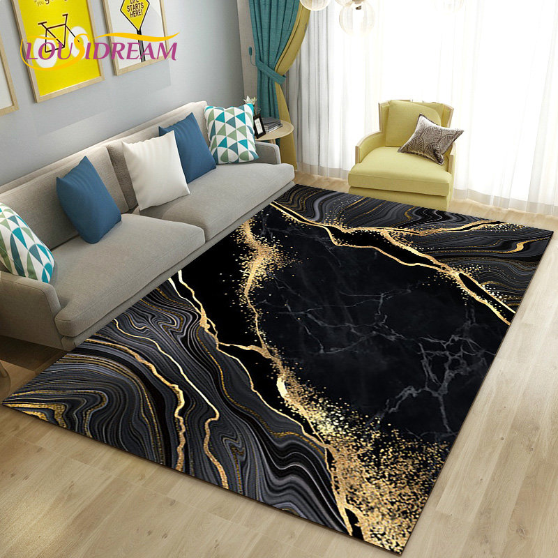 Nordic Schwarz Gold Blau Marmo – Home Textiles Rug Bewertung und Preis